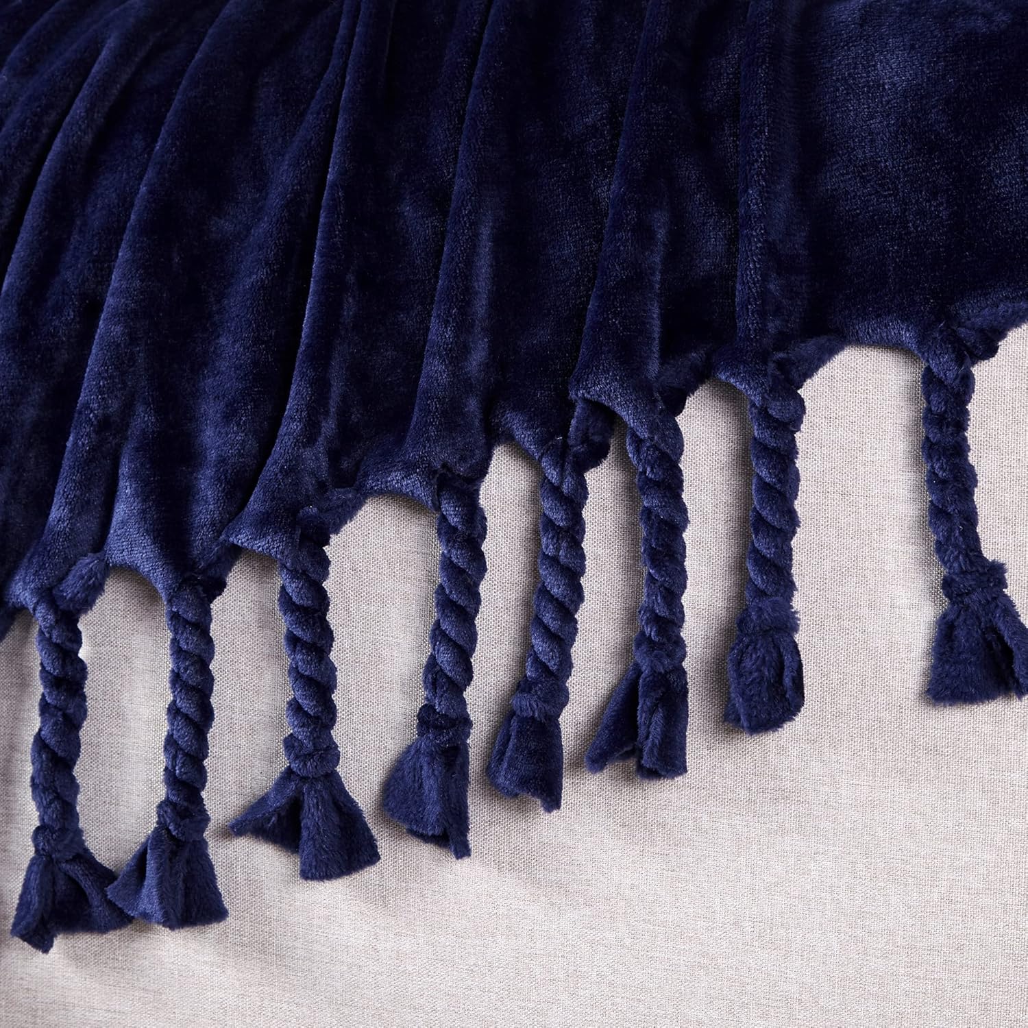 Homiest Fleece Throw Blanket with Fringe, Soft & Cozy Flannel Throw Blanket, Lightweight Decorative for Sofa Bed Chair All Season (Navy Blue, 50 x 60 Inch)