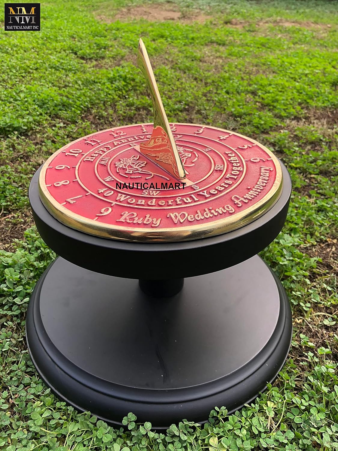 NauticalMart 40th Ruby Wedding Anniversary Celebration Sundial Gift for Couple, Him Her, Husband Wife, Parents, Grandparent, Friends Decorative Romantic Unique Present - 8 inches
