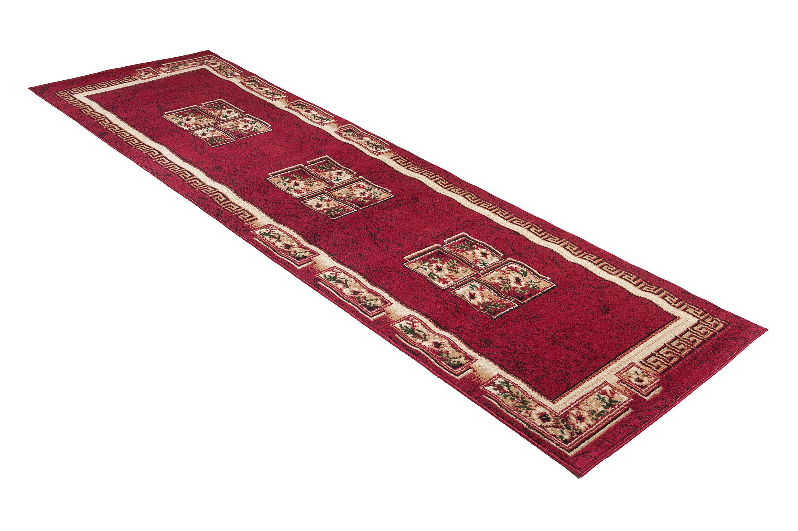 Carpeto Tappeto Corridoio Classico - Motivo Floreale - Pelo Corto - Collezione Verona - Rosso - 70 x 200 cm