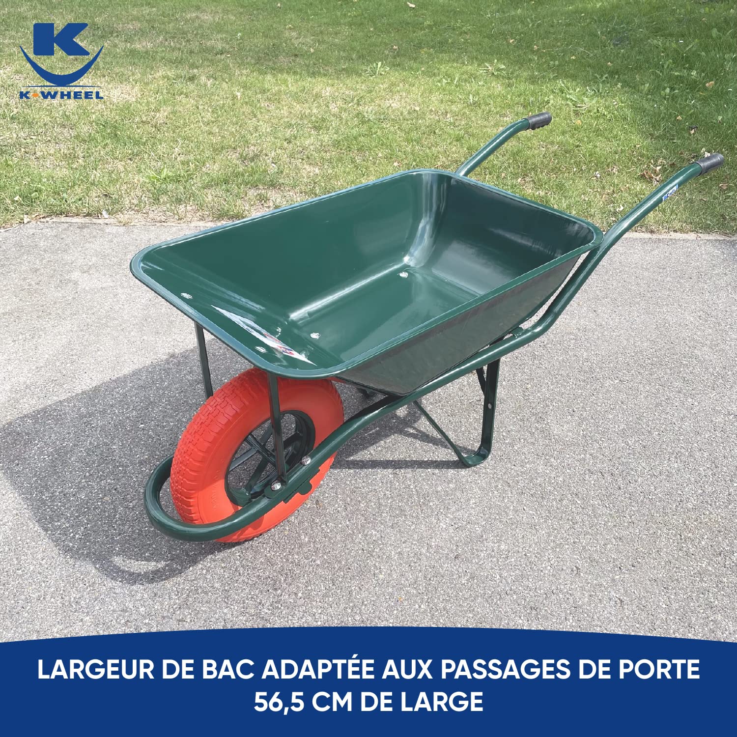 KELI - Brouette Rénovation Roue Increvable, 75L, Chariot de Transport, Poignées Ergonomiques, Usage Intensif