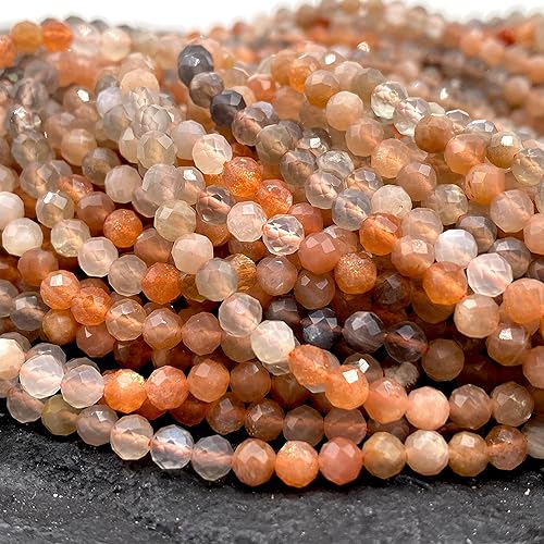 ABCGEMS - Cuentas de piedra lunar tricolor de Madagascar (una técnica revolucionaria de corte para cuentas pequeñas que mejora el brillo, la