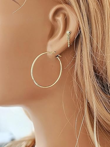 Miniatura 3 de Aretes de aro de oro amarillo de 14 quilates de 1.181 in de diámetro/no chapado en oro, no chapados en oro/cómodos/regalo para ella