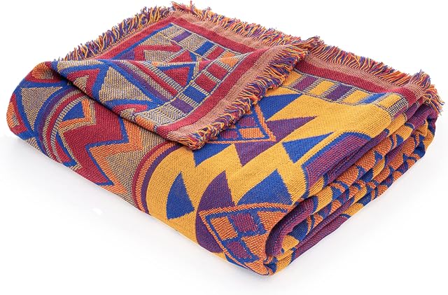 VANJOROY Bohemian Large Sofa Throw Blanket with Tassels,100% Handwoven Cotton Knitted Armchair Throw for Couch, Sofa and Bed (130×180cm/51×71in)