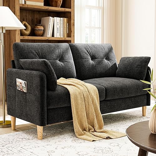 Ihanherry Loveseat Sofa, 64.6" Small Love Seat for Small Spaces, Soft Chenille Fabric Couches for Living Room with Throw Pillow and Removable Cushion Cover, Couches for Bedroom, Apartment, Office