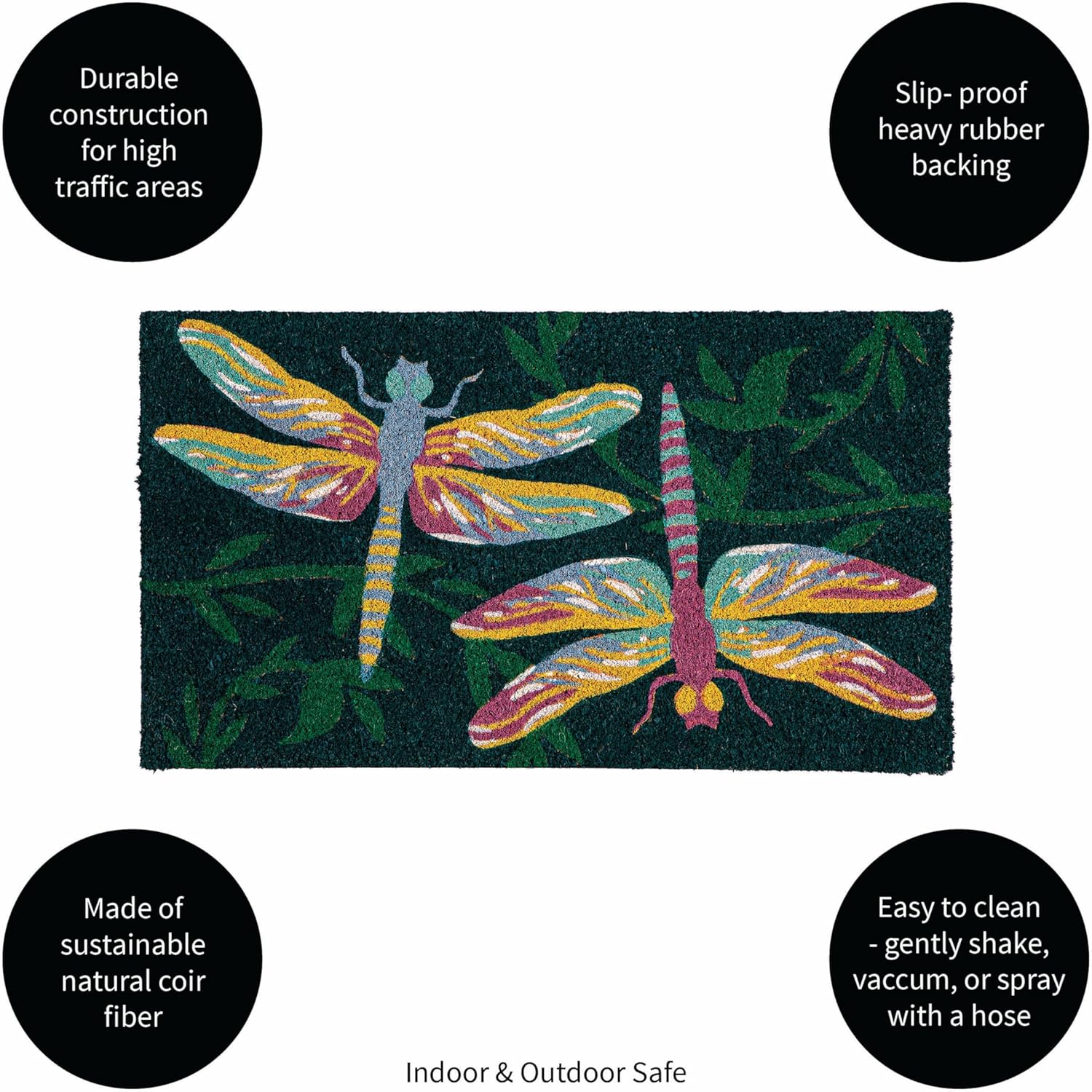 Evergreen Flag Dragonflies Spring Coir Doormat | Front Door Coir Door Mats for Outside Entry | 28x16 Inches | Non-Slip Backing All Season Welcome Mat | New Home Decor Housewarming Gift