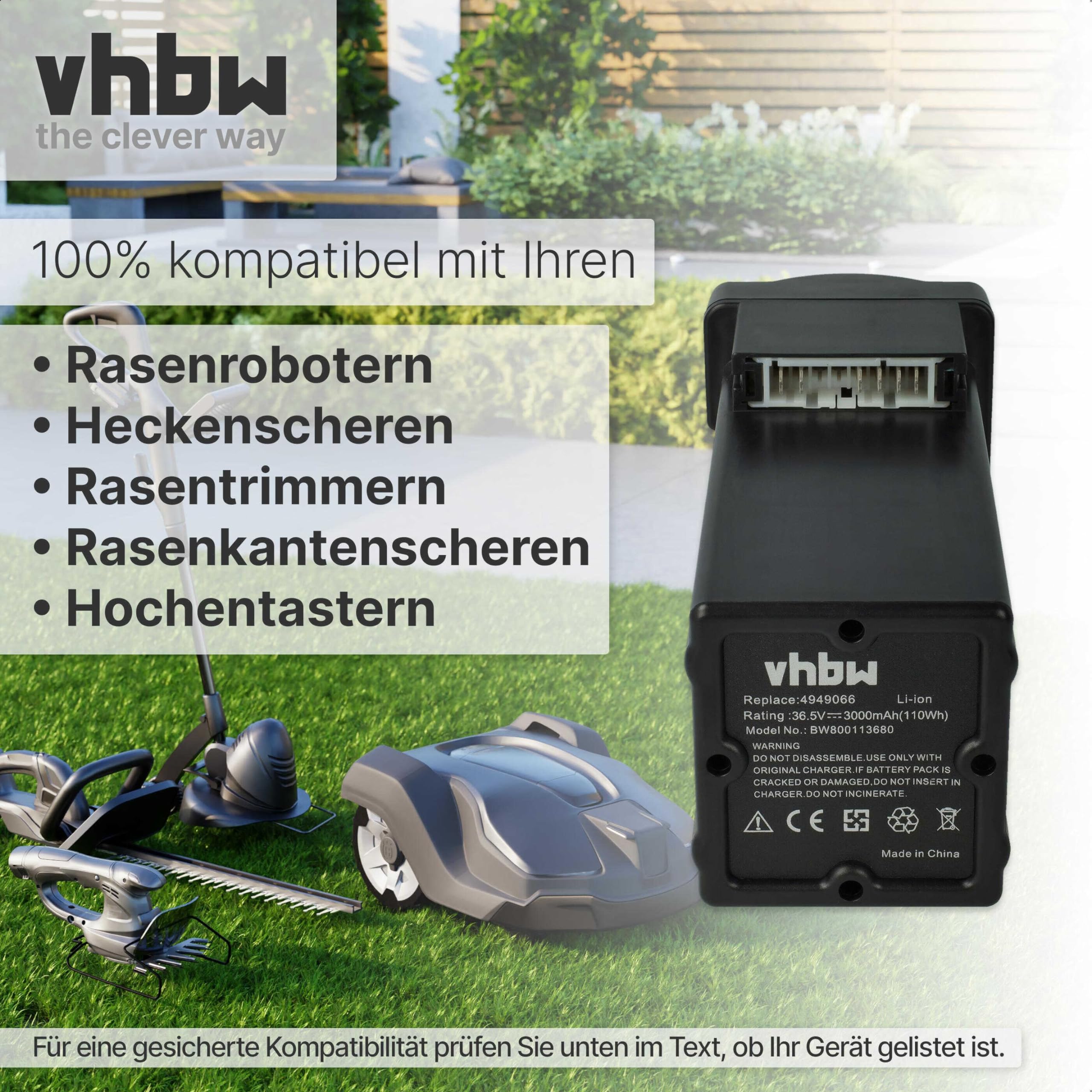 vhbw Batería Compatible con Wolf Garten Power 37, 40, 34 cortacésped 3000mAh 36,5V Li-Ion