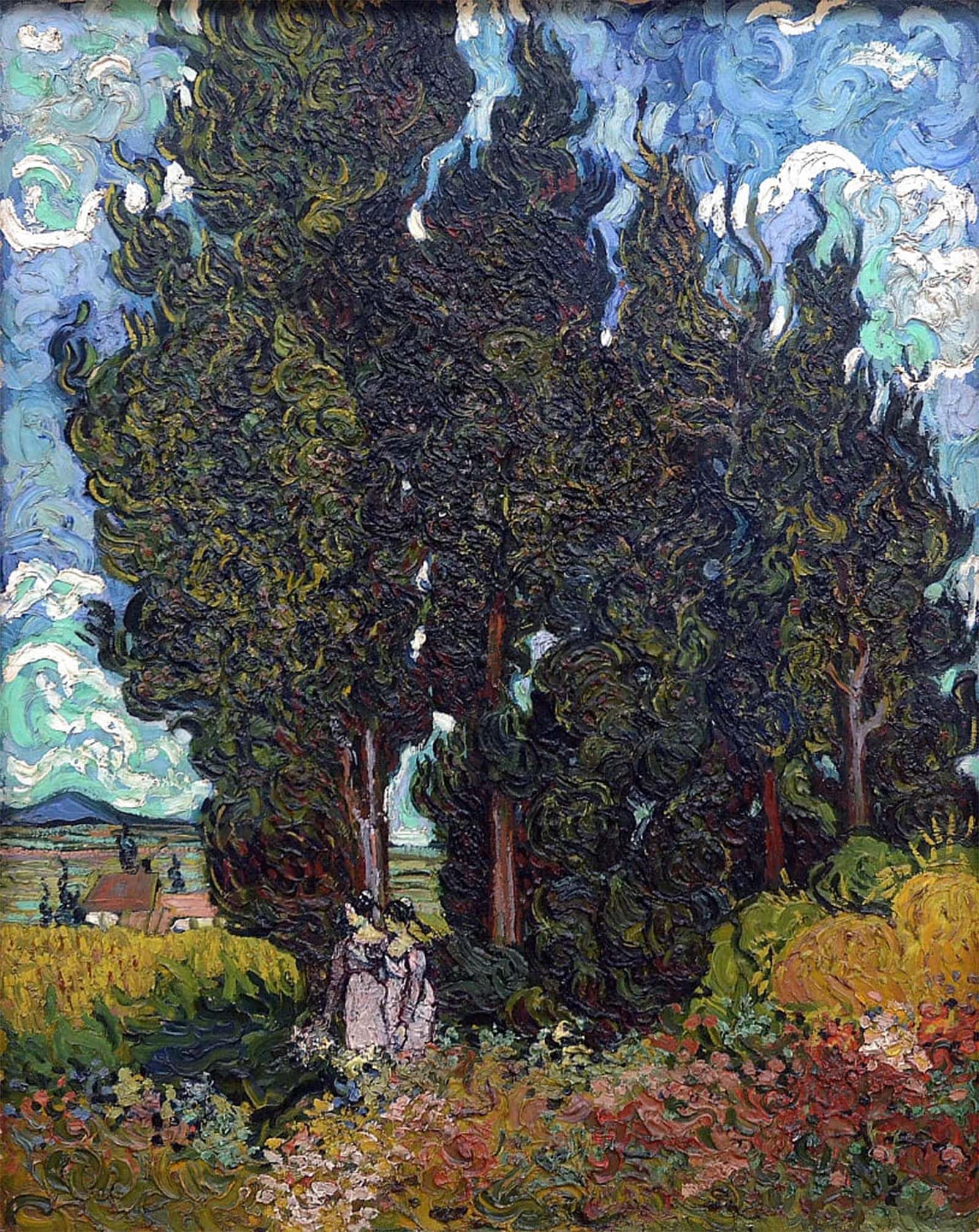 SERENDIPITP Aesthetic Poster Photo Wall Print Retro Picture Cypresses with Two Figures by Vincent Gogh Van Modern Wall Artwork for Home Decor 60x90cm