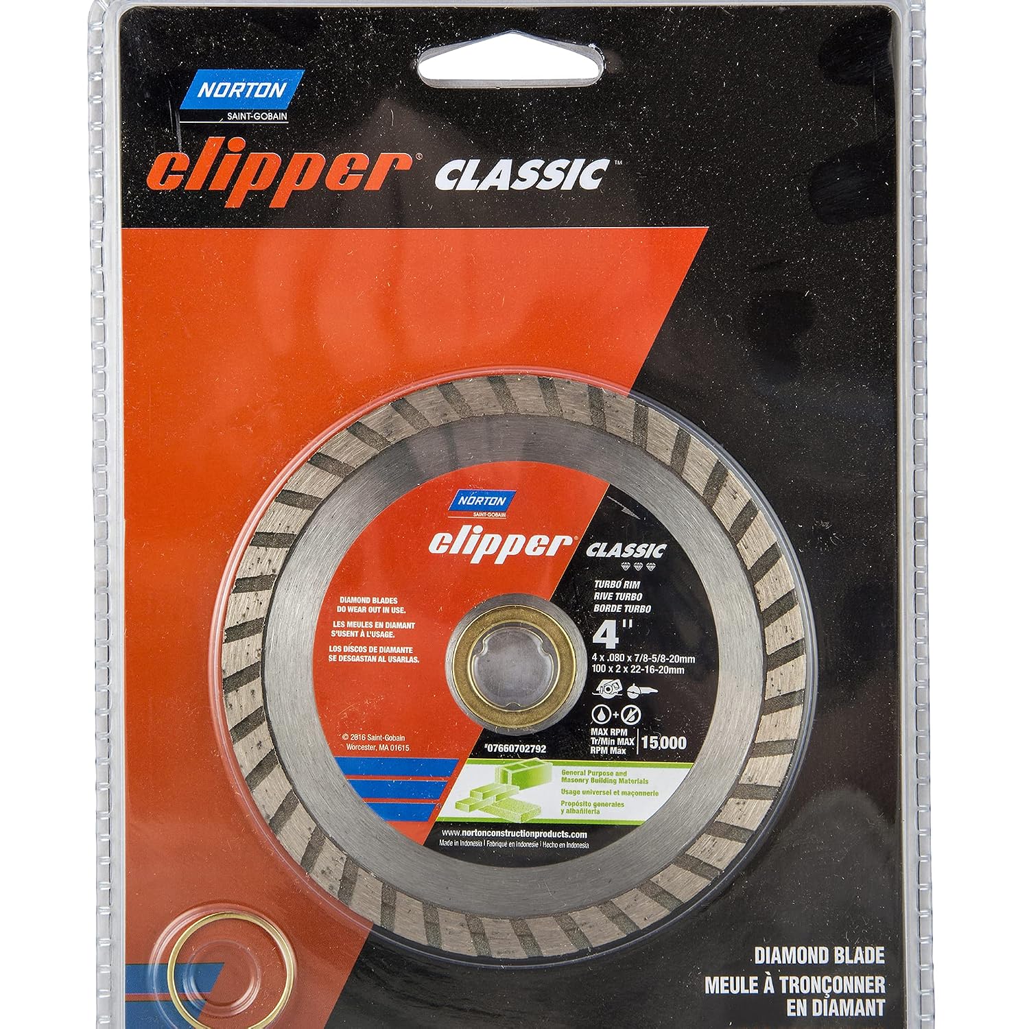 Norton Diamond Wheel Tile Saw Blade, Clipper Classic Diamond Cutting Wheel, Turbo Rim Cut-Off Type 01, 4" Diamond High-Speed Cutting Disc for Tile, Pack of 1