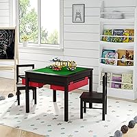 Vista 5 de UTEX - Juego de mesa de construcción para niños 2 en 1 de madera con dos sillas y cajones de almacenamiento, y placa empotrada compatible