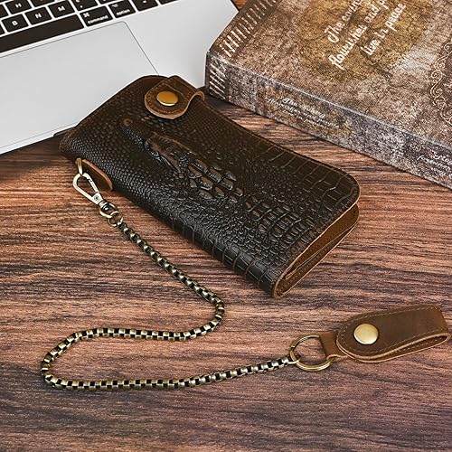 Miniatura 4 de Genuino caballo loco cuero viaje regalo moneda bolsillo tarjeta caso largo organizador cadena Rfid monedero con broche para hombres hombres 1088