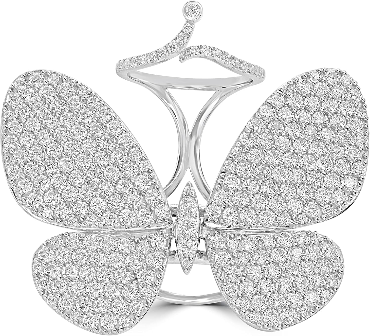 Judy Crowell Jewelry Womens Sterling Silver Butterfly Cocktail Ring With CZ Stone | Birthstone Jewelry Gift for Her Birthday | Wedding | Anniversary