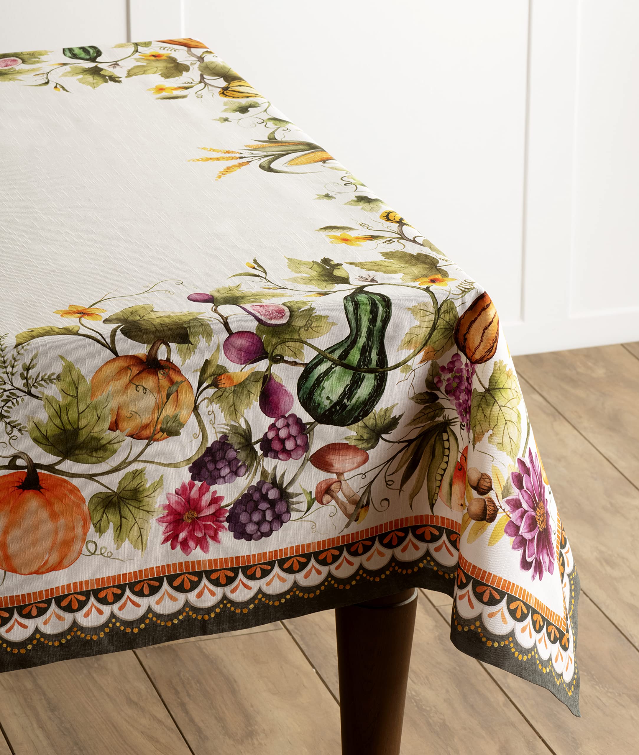 Maison d' Hermine Table Cover 60"x90" 100% Cotton Decorative Washable Rectangle Tabletop Tablecloths, Kitchen, Wedding, Pumpkin Garden - Cloudy Cream - Thanksgiving/Christmas