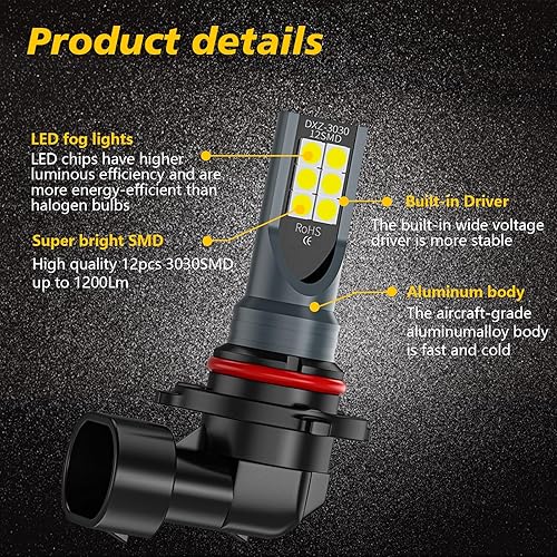 Miniatura 3 de GKmow 2 bombillas de luz antiniebla 9005 para automóvil, 3030 12SMD 50000H 6000K fuente de luz estable de alto brillo, luz de marcha atrás, 1500LM