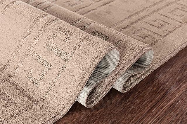 GULLAMBO Door Mat - Non Slip Door Mats Indoor Washable For Tiles Lino lamination Wood Flooring - Washable Front Door Mat Inside, Super Absorbent - Kitchen Door Mats Rugs (Beige Greek, 40cm x 60cm)