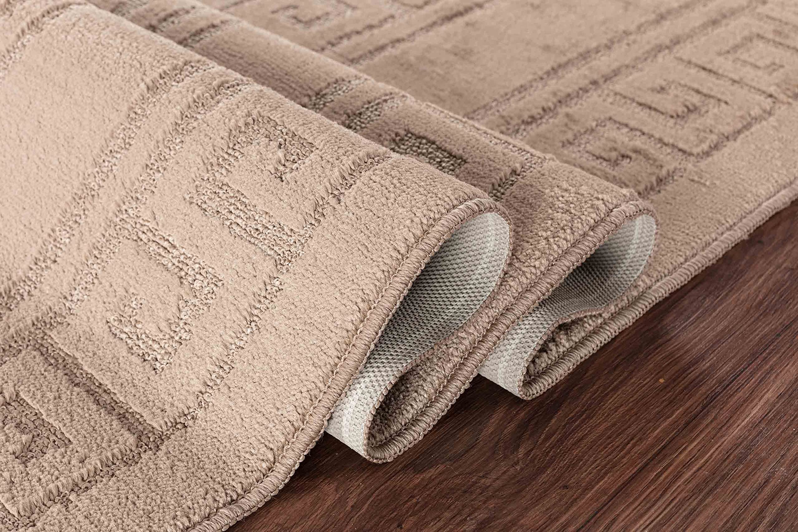 GULLAMBO Door Mat - Non Slip Door Mats Indoor Washable For Tiles Lino lamination Wood Flooring - Washable Front Door Mat Inside, Super Absorbent - Kitchen Door Mats Rugs (Beige Greek, 80cm x 150cm)