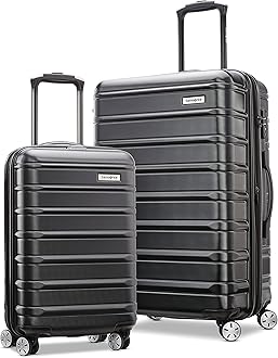 Samsonite Omni 2 Hardside Expandable Luggage with Spinner Wheels, 2-Piece Set (19/24), Midnight Black