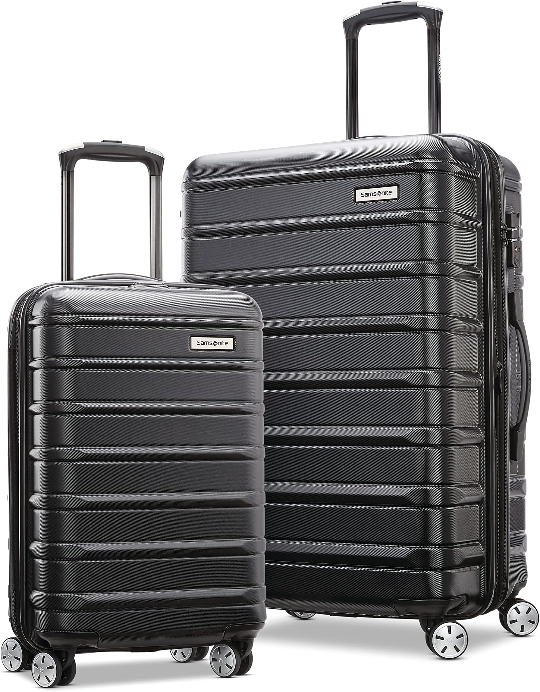 Omni 2 Hardside 2 Piece Set - Includes Global Carry-On & Medium Checked Suitcases - 360° Dual Spinner Wheels - Integrated TSA Lock & Expansion - Amazon Exclusive - Midnight Black