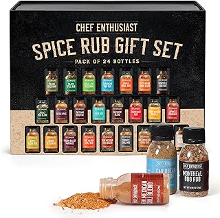 Holiday Gift Grilling Spices & Seasoning Set - 24 Unique Gourmet BBQ Spice Rub Sampler (Kosher) - Gift Set for Birthday, Anniversary, Men, Dads, Husbands - By Chef Enthusiasts