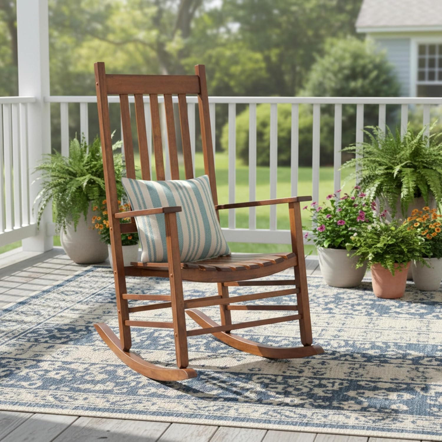 shine company vermont porch rocker, high back wood rocking chair, oak oak 1-pack