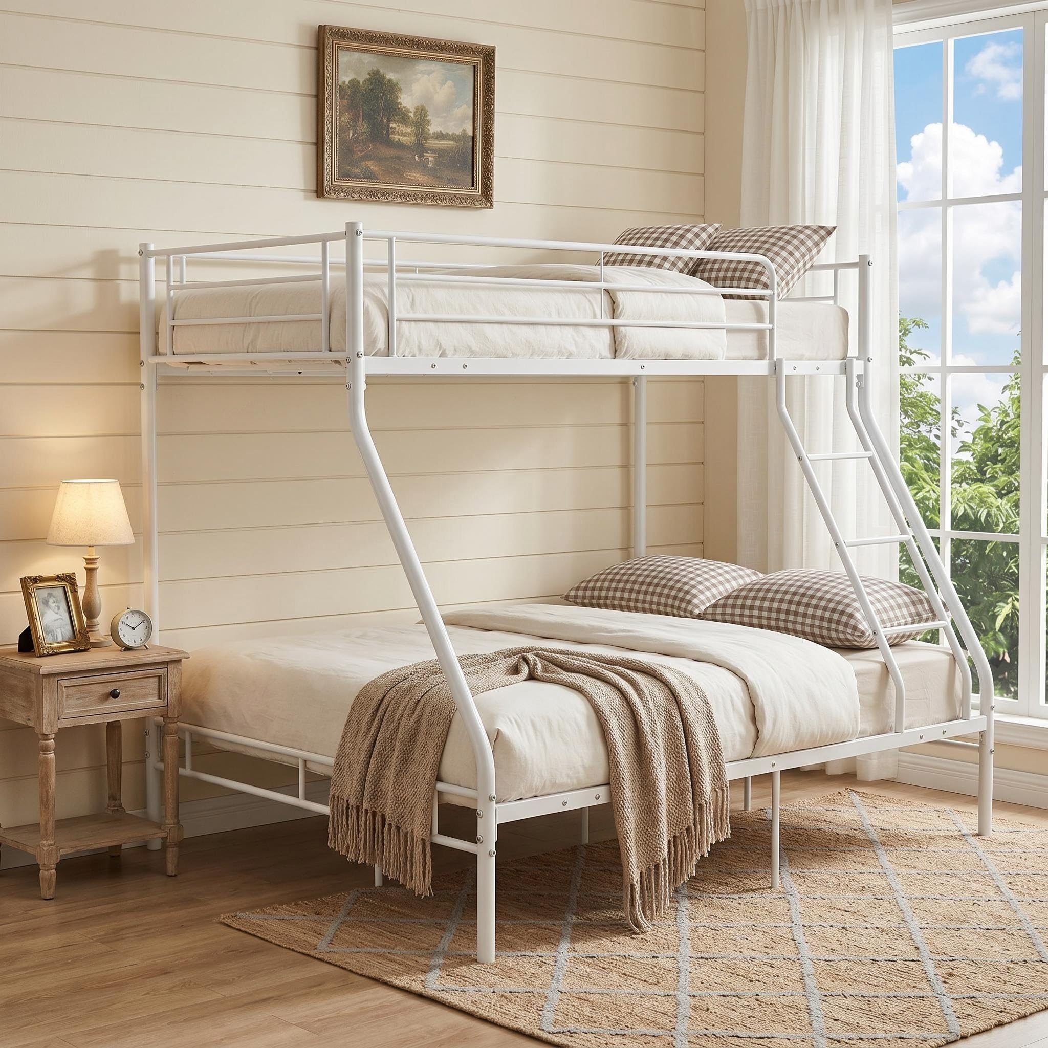 Panana Triple Bunk Beds Metal Bunk Bed Frame with Ladder Steady Metal Slats for Kids Adult Twins (White)