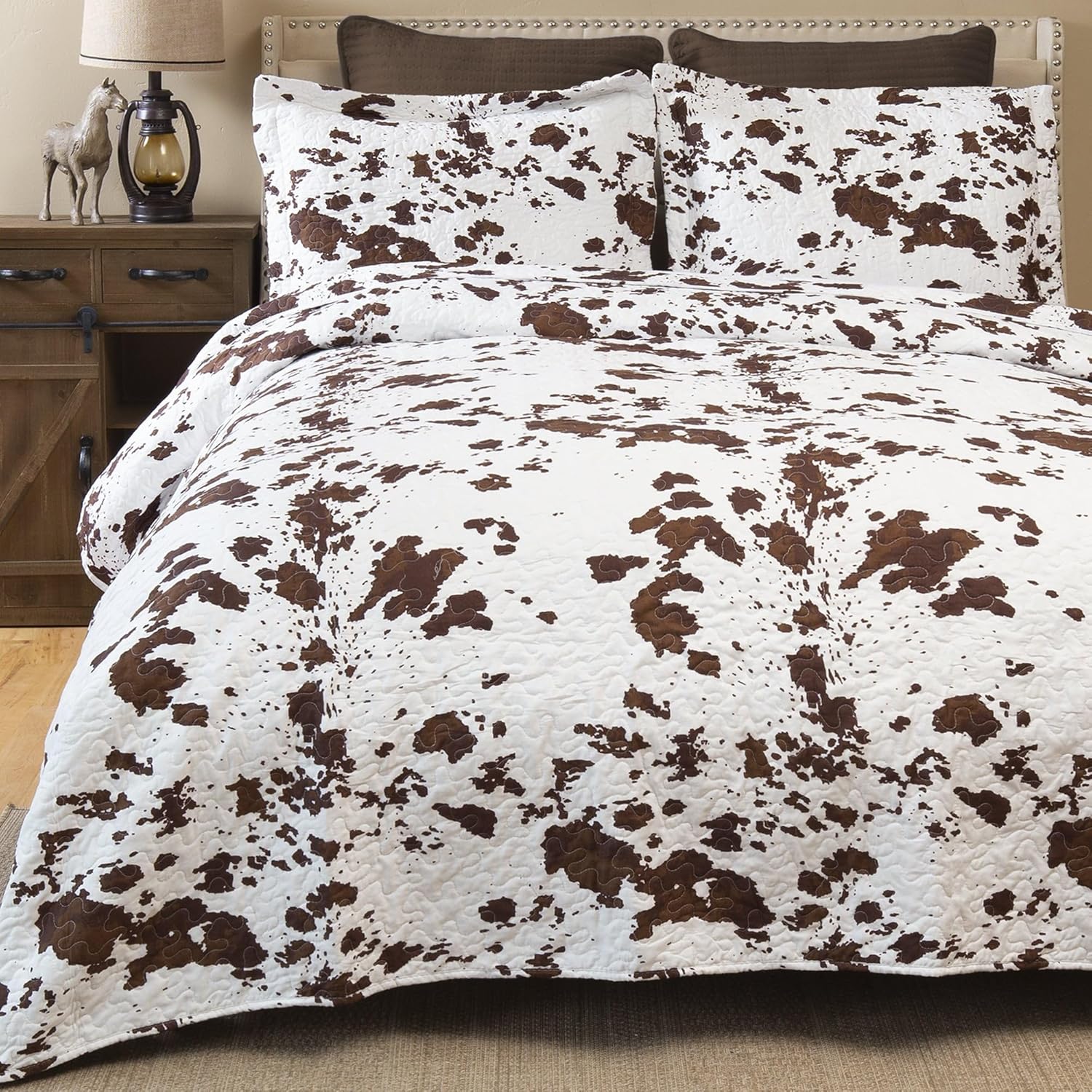 CARSTENS, INC. Western Aztec Country Bedding Set, Southwestern 3-Piece Microfiber Cow Print Quilt Set, Wrangler Western Cowhide, Full/Queen - Image 2