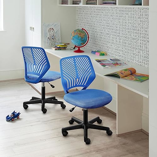 Miniatura 53 de Yaheetech Silla de escritorio para estudiantes, silla de estudio sin brazos con respaldo bajo, silla giratoria ajustable con soporte lumbar, para el