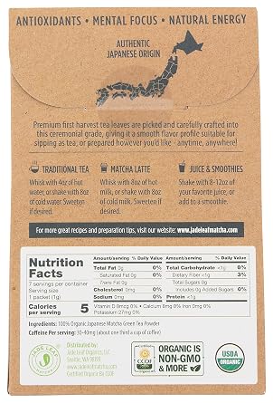 Jade Leaf Matcha, Matcha Japanese Ceremonial Grade Organic, 7 Count, 7 Gram