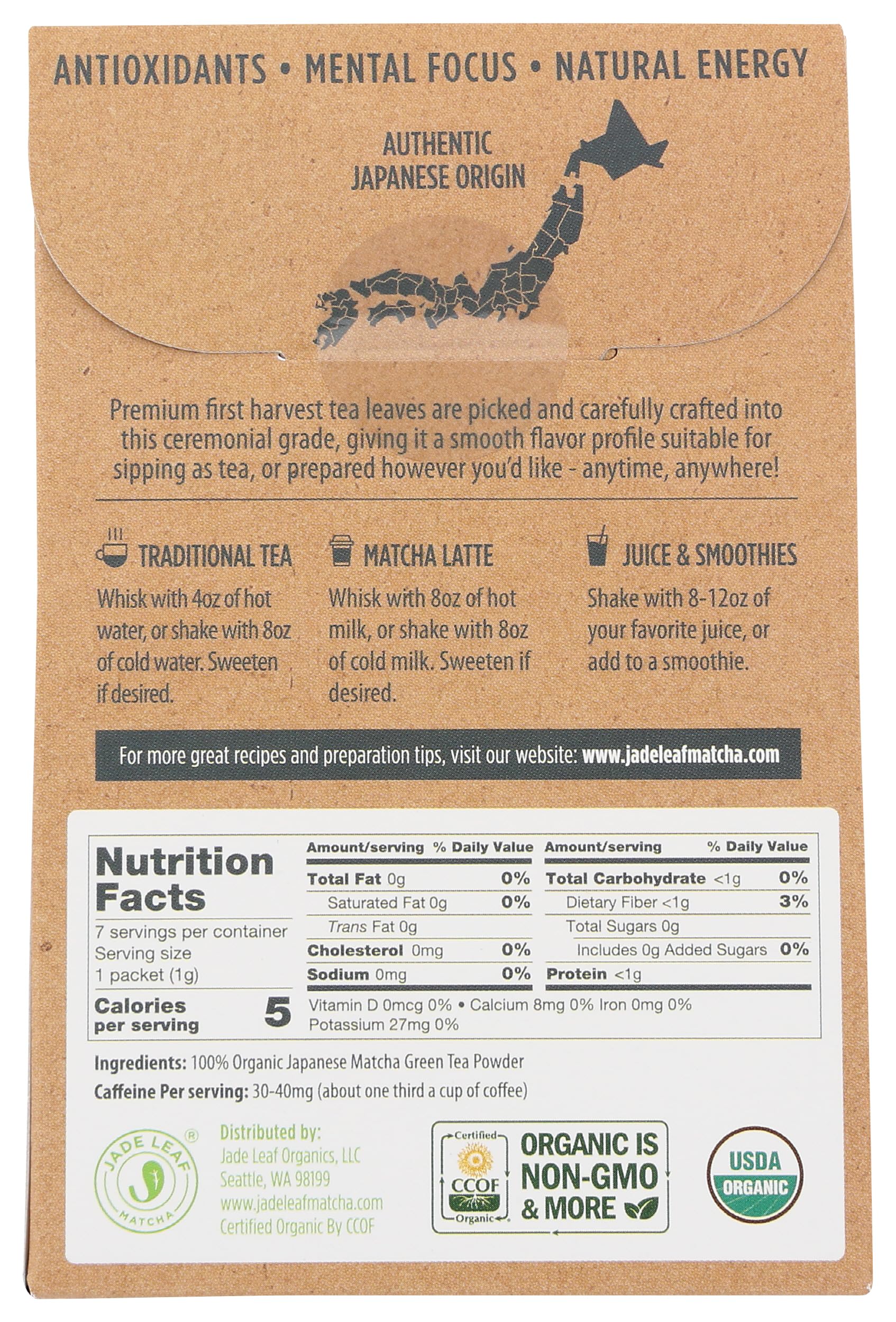 Jade Leaf Matcha Organic Ceremonial Grade Japanese Matcha 7 Count 7 Gr — view 3