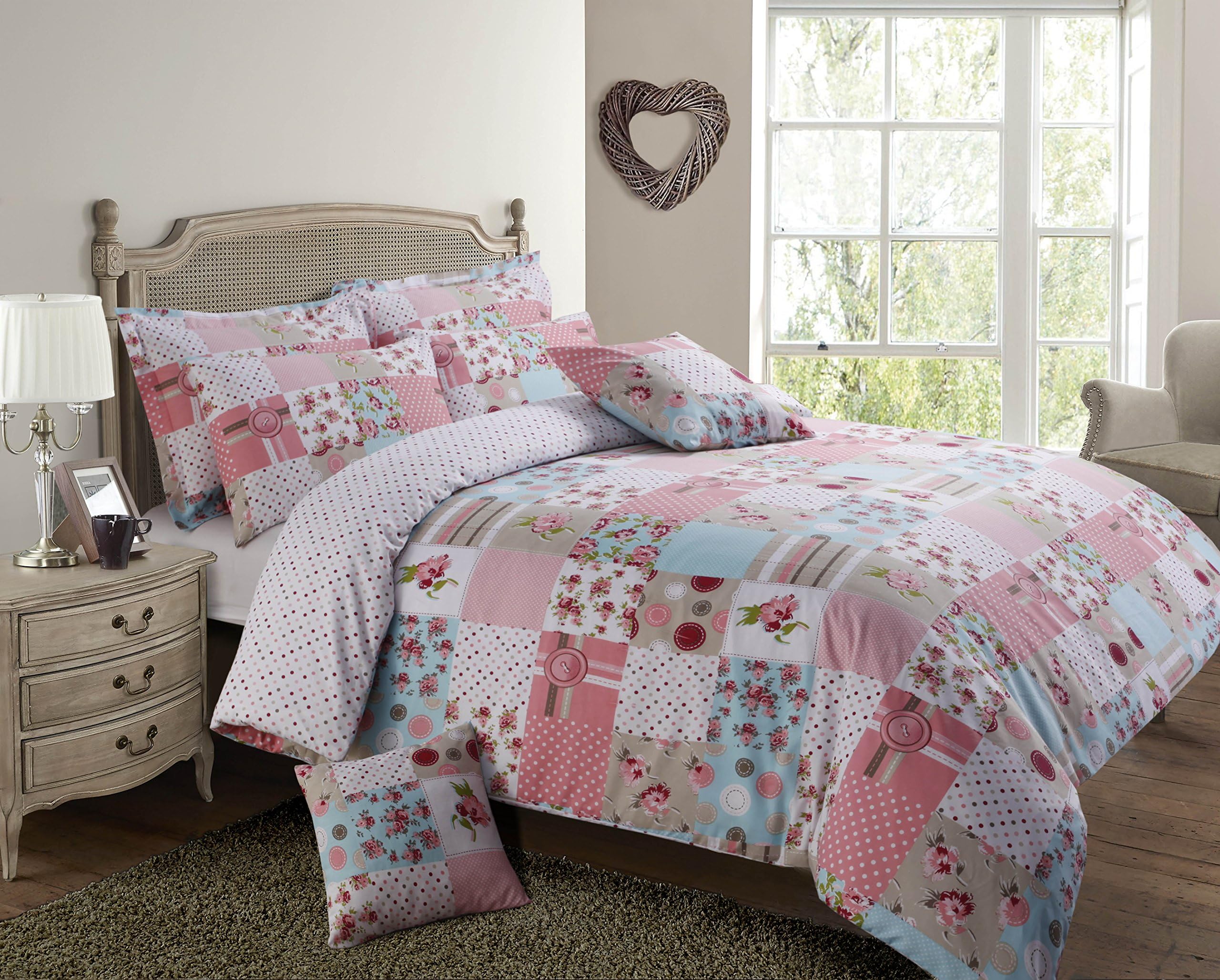 Velosso King Size Dream Patchwork Pink Reversible Duvet Cover Bedding Set Stitchtrail Easy Care Polycotton