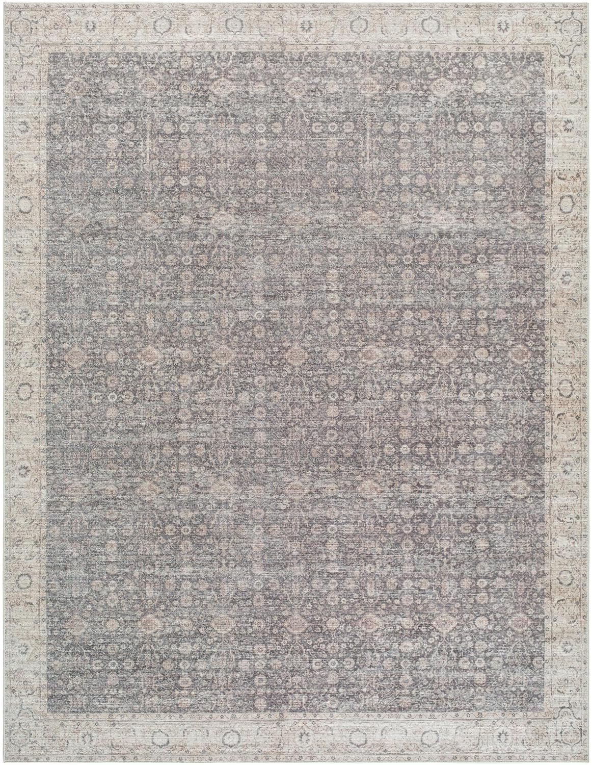Livabliss x Our PNW Home Spokane Vintage Border Area Rug, 2'6" x 7'3", Charcoal/Tan