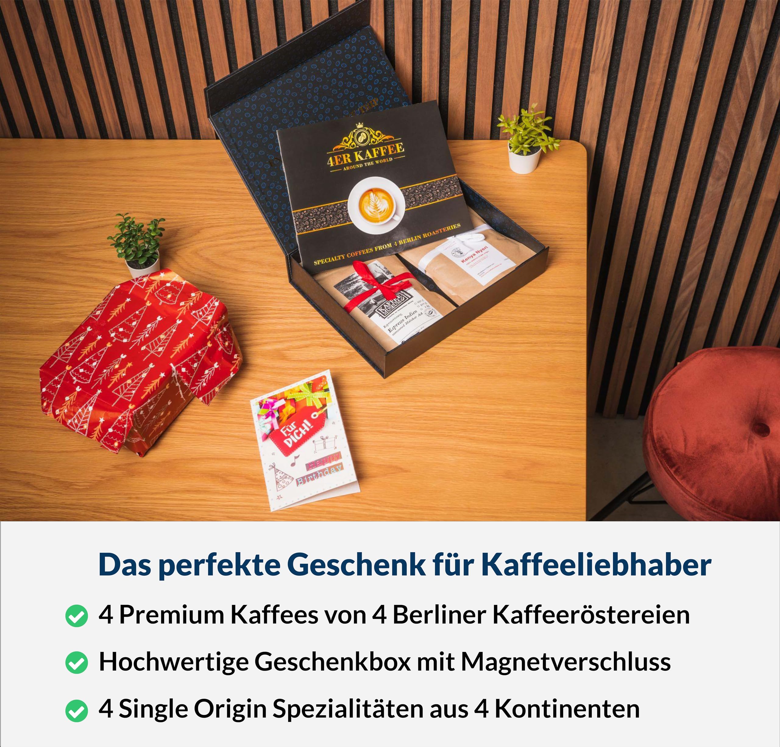 Kaffee Geschenk-Set 4 Berliner Kaffeeröstereien Around The World 4 Single Origin Kaffees 4 Kontinente Kaffeebohnen Probierset