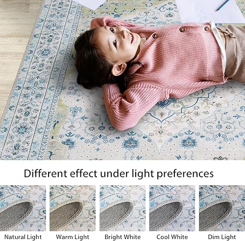 Miniatura 4 de CAROMIO Alfombra vintage de 5 x 7 pies, lavable a máquina, oriental, envejecida, con medallón floral, plegable, resistente a las manchas,