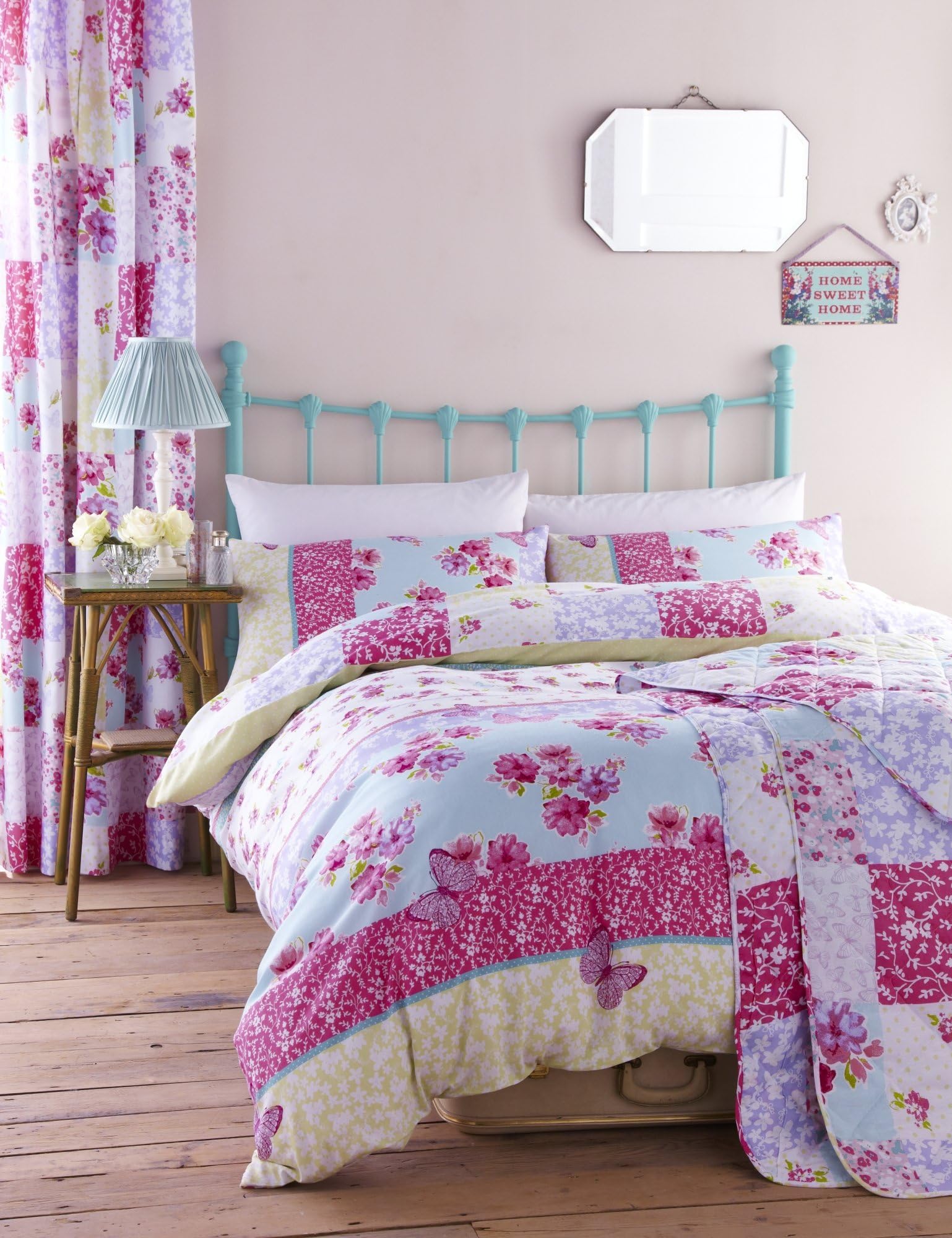 Catherine Lansfield Gypsy Patchwork Floral & Butterfly Duvet Set Cotton Blend Easy Care Bed Linen (Double)