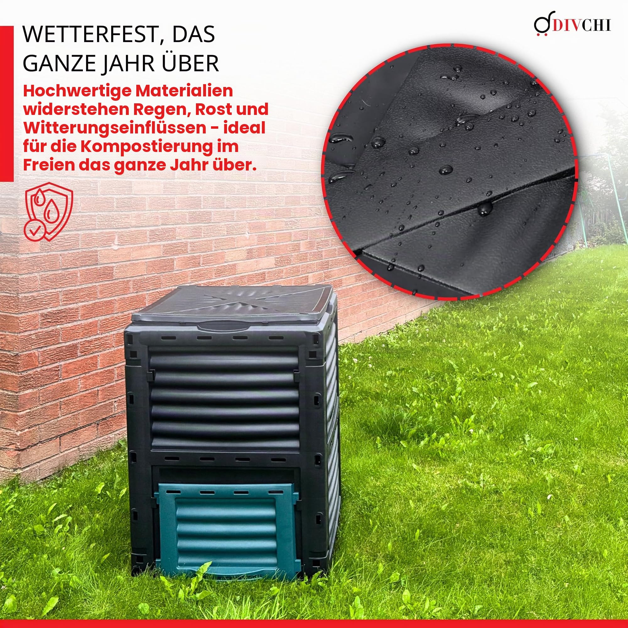 DIVCHI 300L Gartenkomposteimer - Kompostierbehälter für den Außenbereich für Küche & Gartenabfälle - umweltfreundlich, langlebig & wasserdicht, UV-geschützt, BPA-freier Kunststoff (Schwarzgrün)