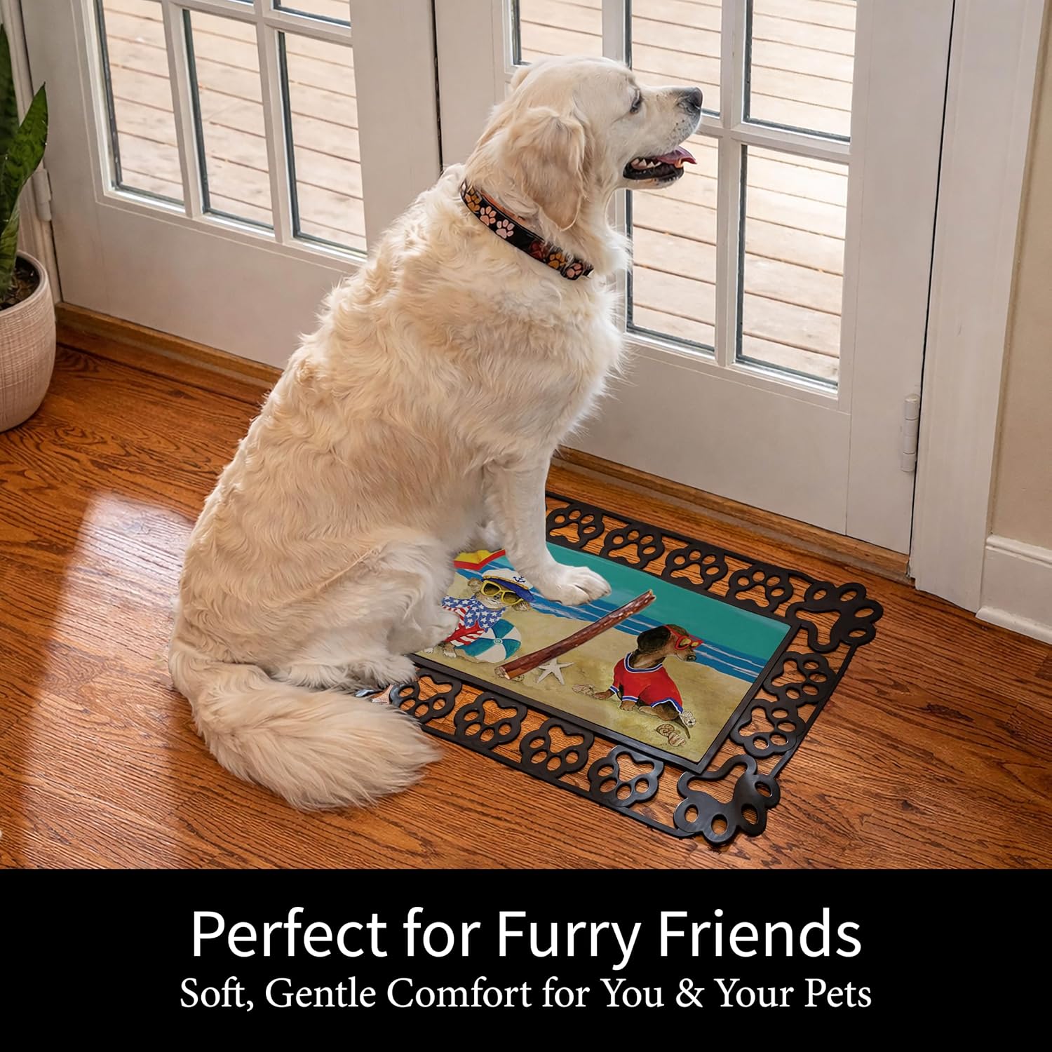 Evergreen Sassafras Dog Doormat Insert Bundle & Tray Set of 5, Paw Print Interchangeable Entrance Door mats Indoor and Outdoor Welcome Mat 30 x 18 Tray Non Slip Backing Low Profile