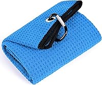 Mile High Life Tri-Fold Golf Towel 16x24" Microfiber Waffle Pattern with Heavy Duty Carabiner Clip - Blue