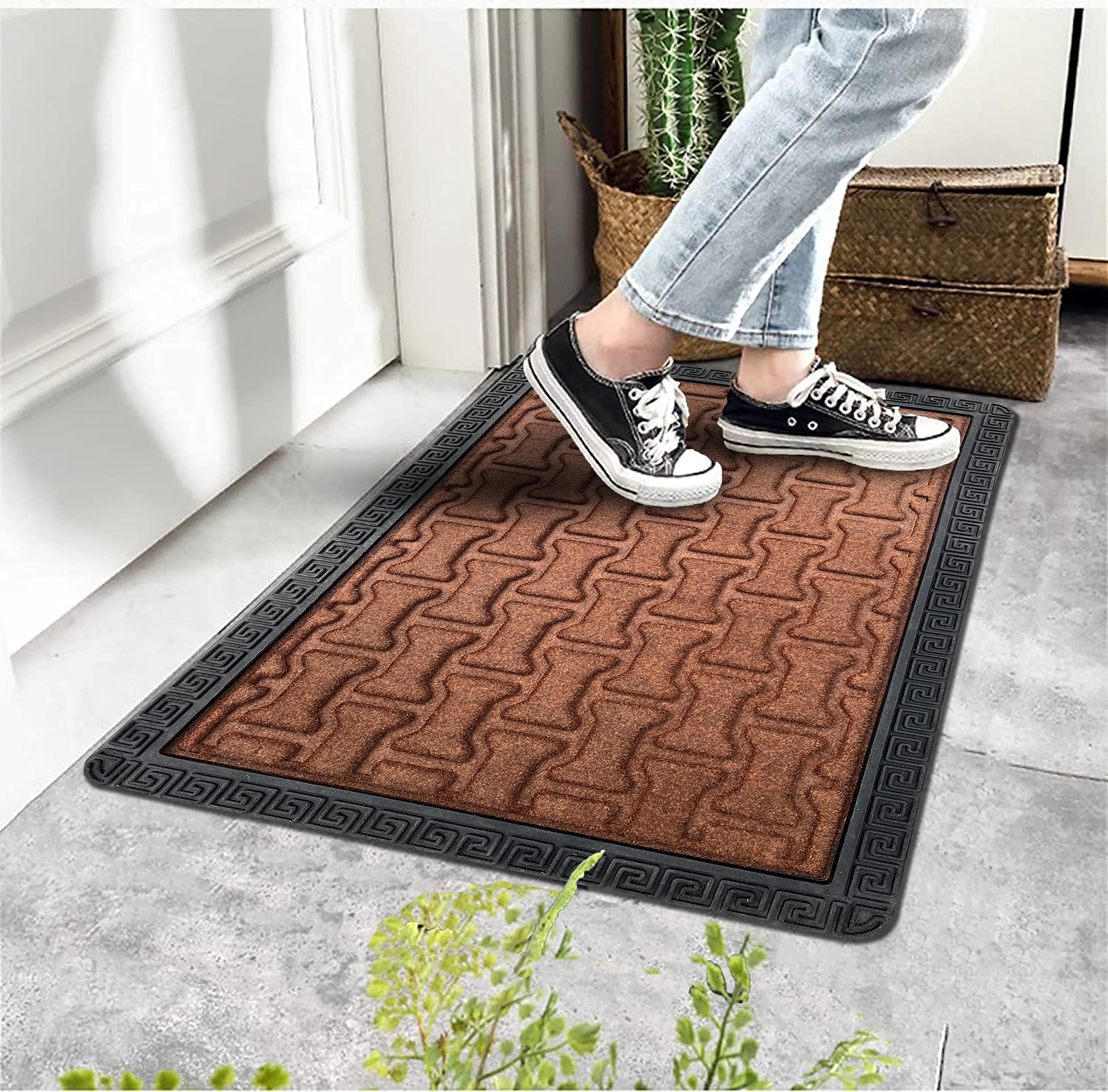 amazelo cart Polypropylene Anti Skid Door Mat for Entrance - Modern Stylish Washable Floor Rug Bath Mats for Home, Office, Bathroom, Living Room Kitchen & Hall Use (Rust) 4