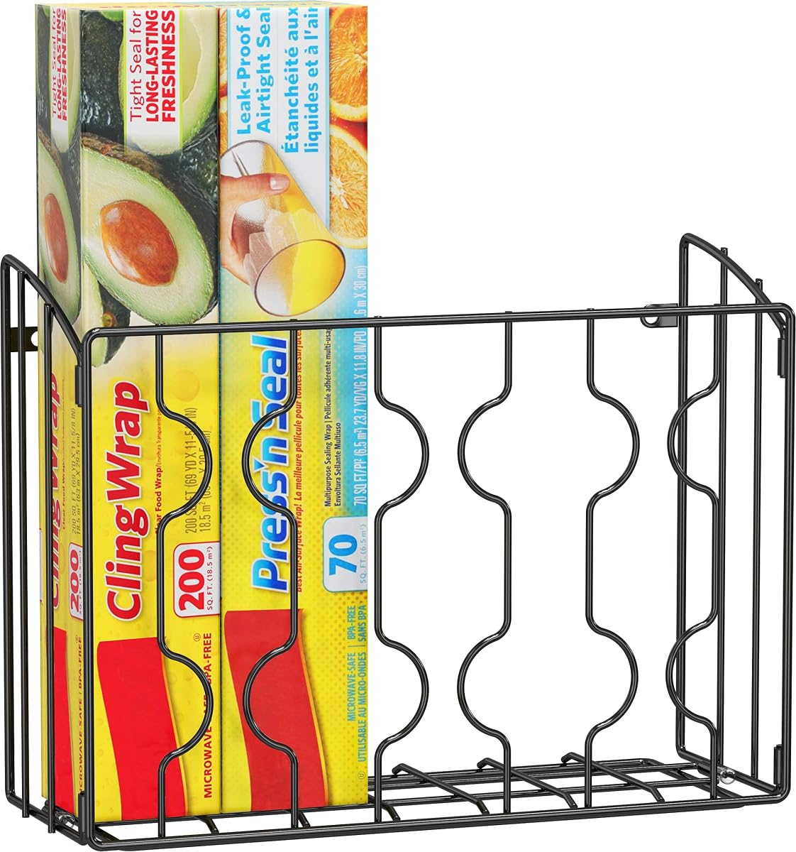 Wall Door Mount Kitchen Wrap Organizer Rack, Black