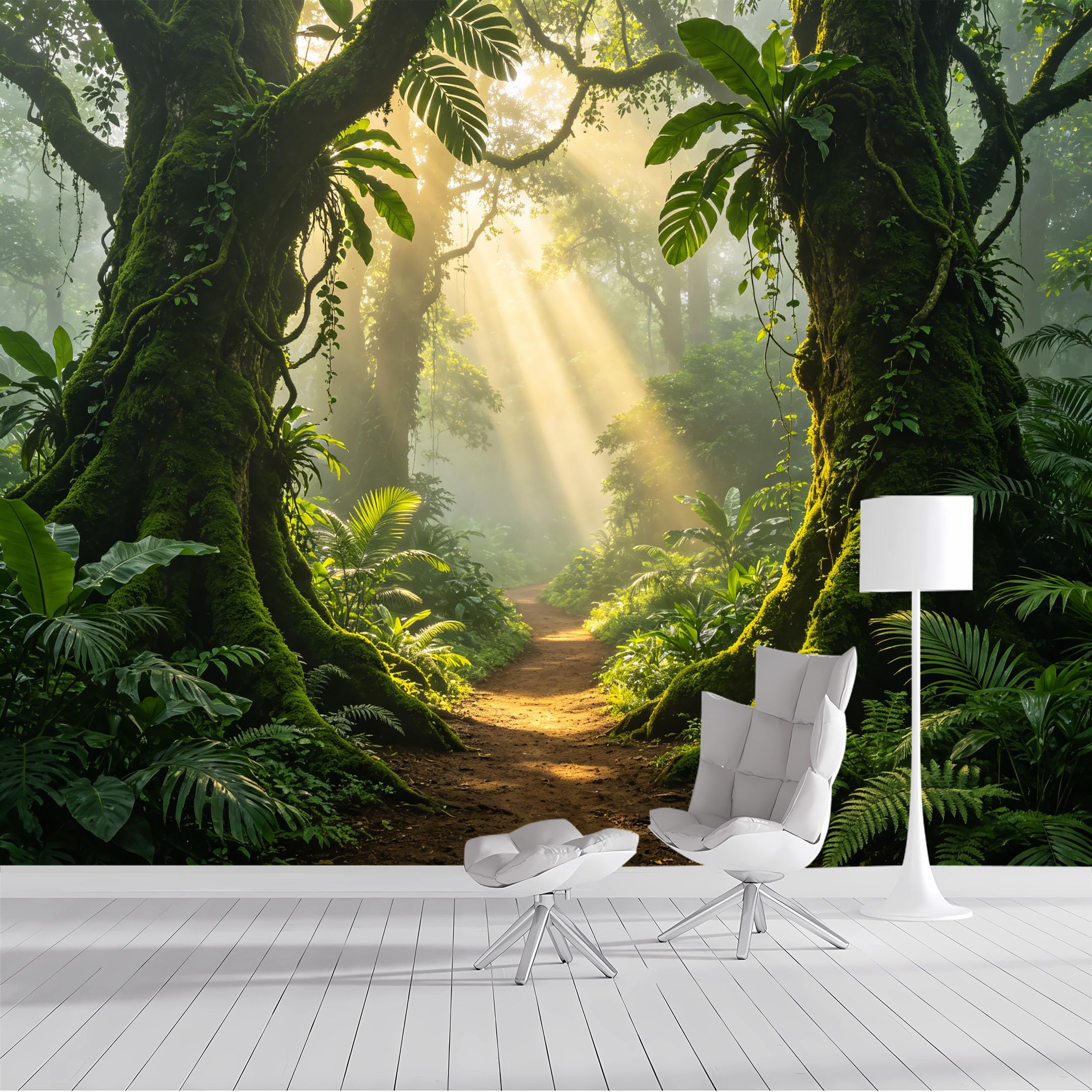 Custom Size Wall Mural Tropical Jungle Forest Sunlight Path Botanical Landscape Nature Scenery SelfAdhesive Wall Fabric Removable Peel and Stick Wallpaper for Living Room Bedroom Bathroom