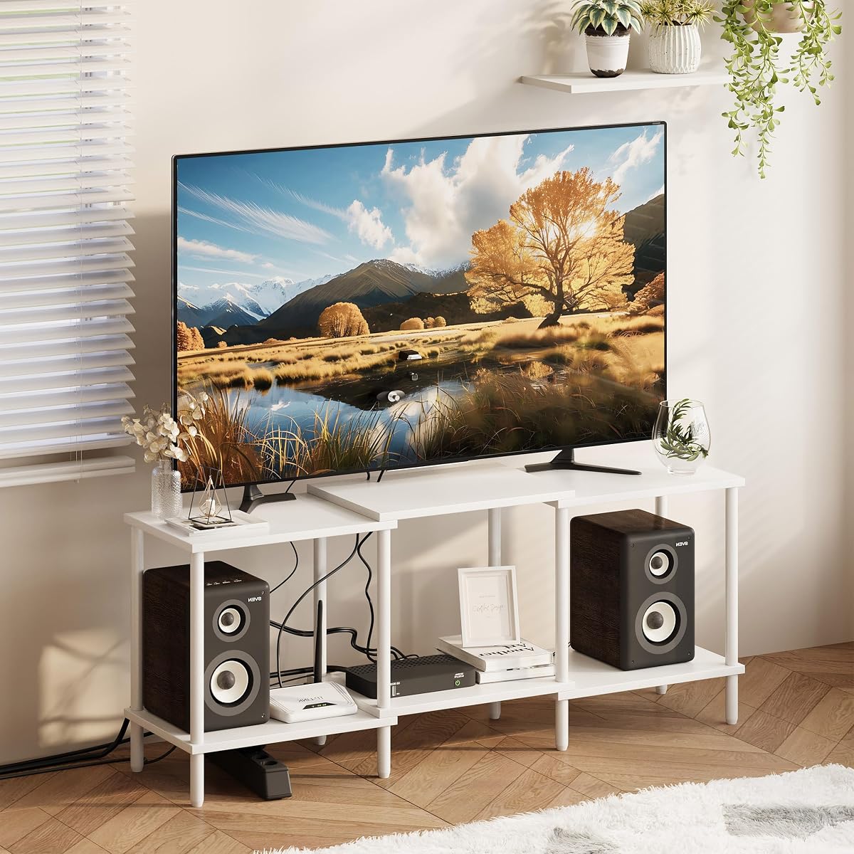 TV Stand, Entertainment Center, Industrial TV Media Console Table with Open Storage Shelves, 2 Tier TV Cabinet for Living Room, Bedroom LTS107W