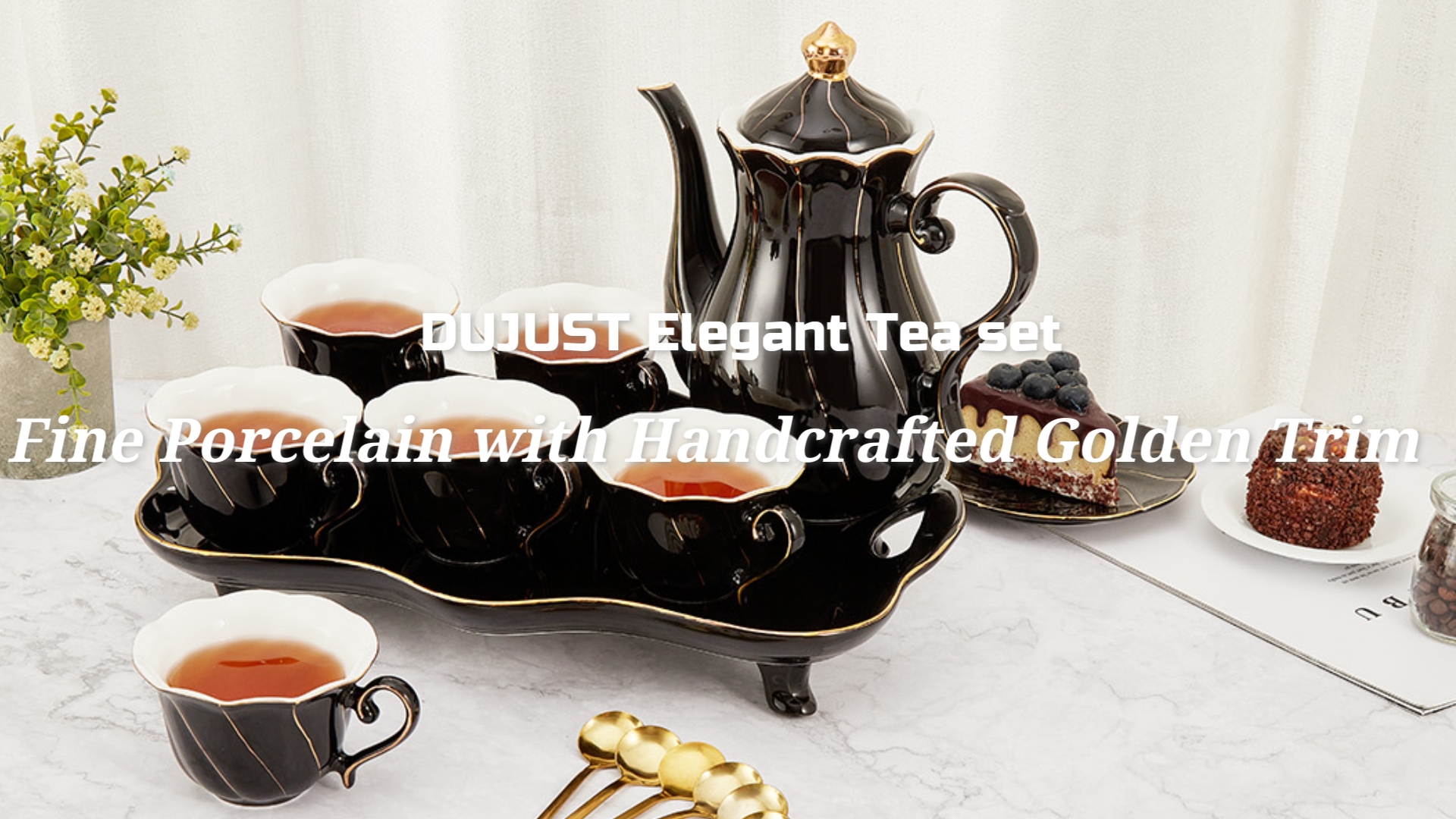 Amazon.com | DUJUST 14 pcs Tea Set of 6 with Tea Tray & Spoons