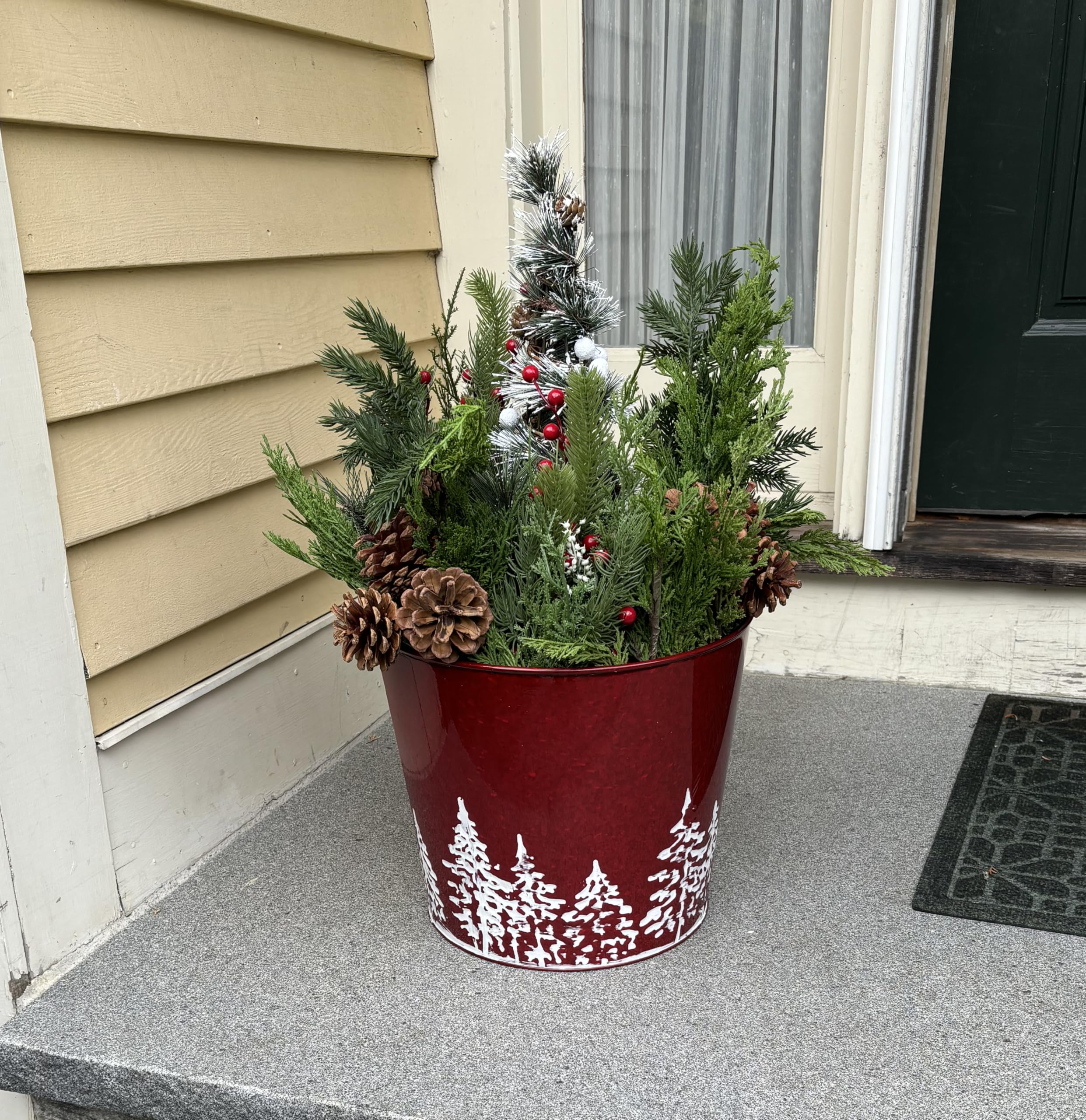 Amazon.com: Red Galvanized Metal Christmas Planter Bucket with