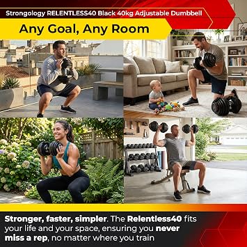 Homeology Strongology Smart Adjustable Home Fitness Dumbbell from 5kg to 40kg Black Training Weights