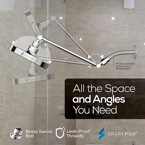 Miniatura 5 de SparkPod Cabezal de ducha redondo con brazo de extensión de cabezal de ducha, lluvia de alta presión, aspecto moderno de lujo, instalación de 1
