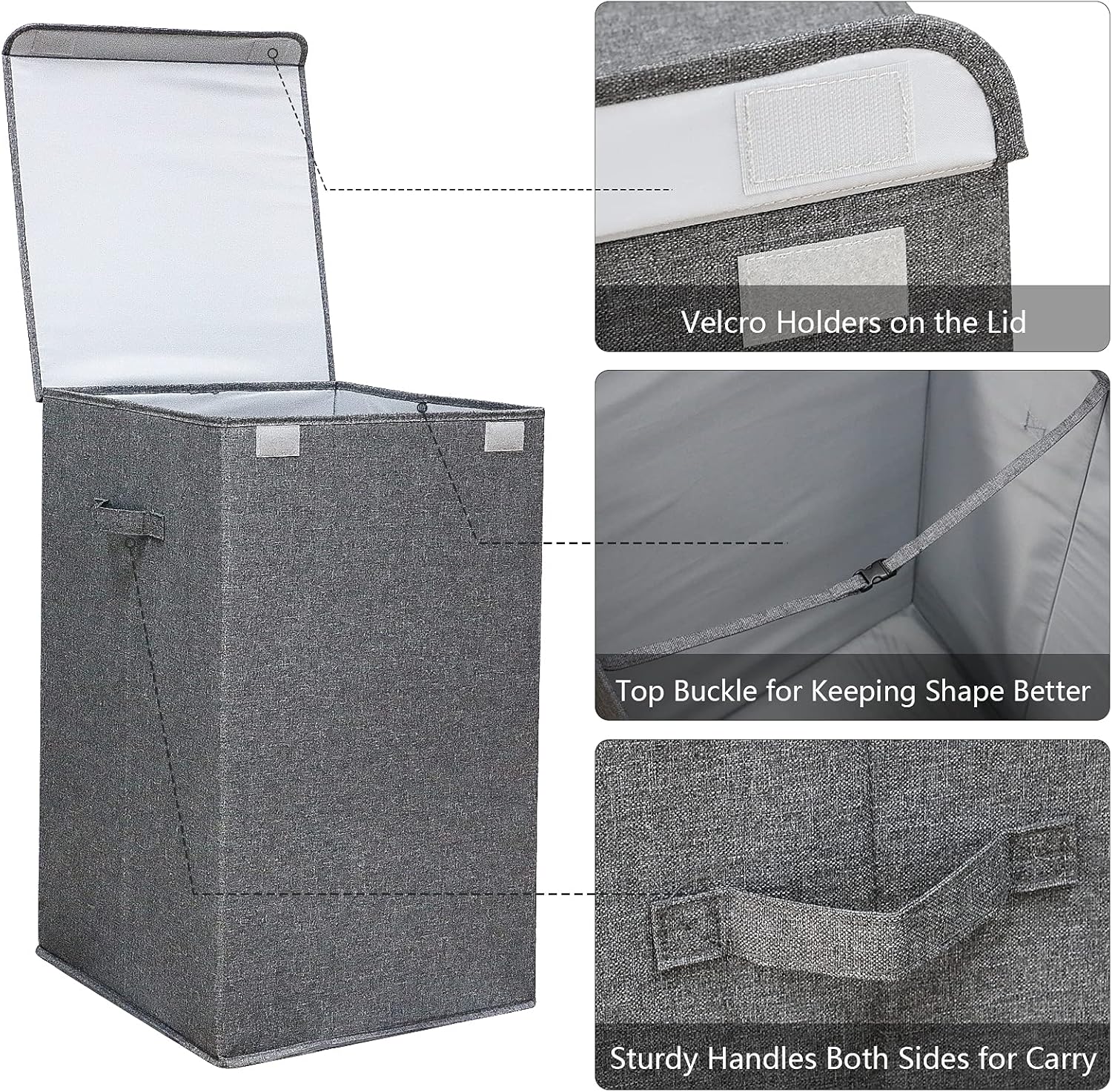 Collapsible Laundry Basket Hamper - Clothes Storage Bins with Dustproof Lid, for Bedroom Closet Clothing Storage Organization, 105 L, Black Gray