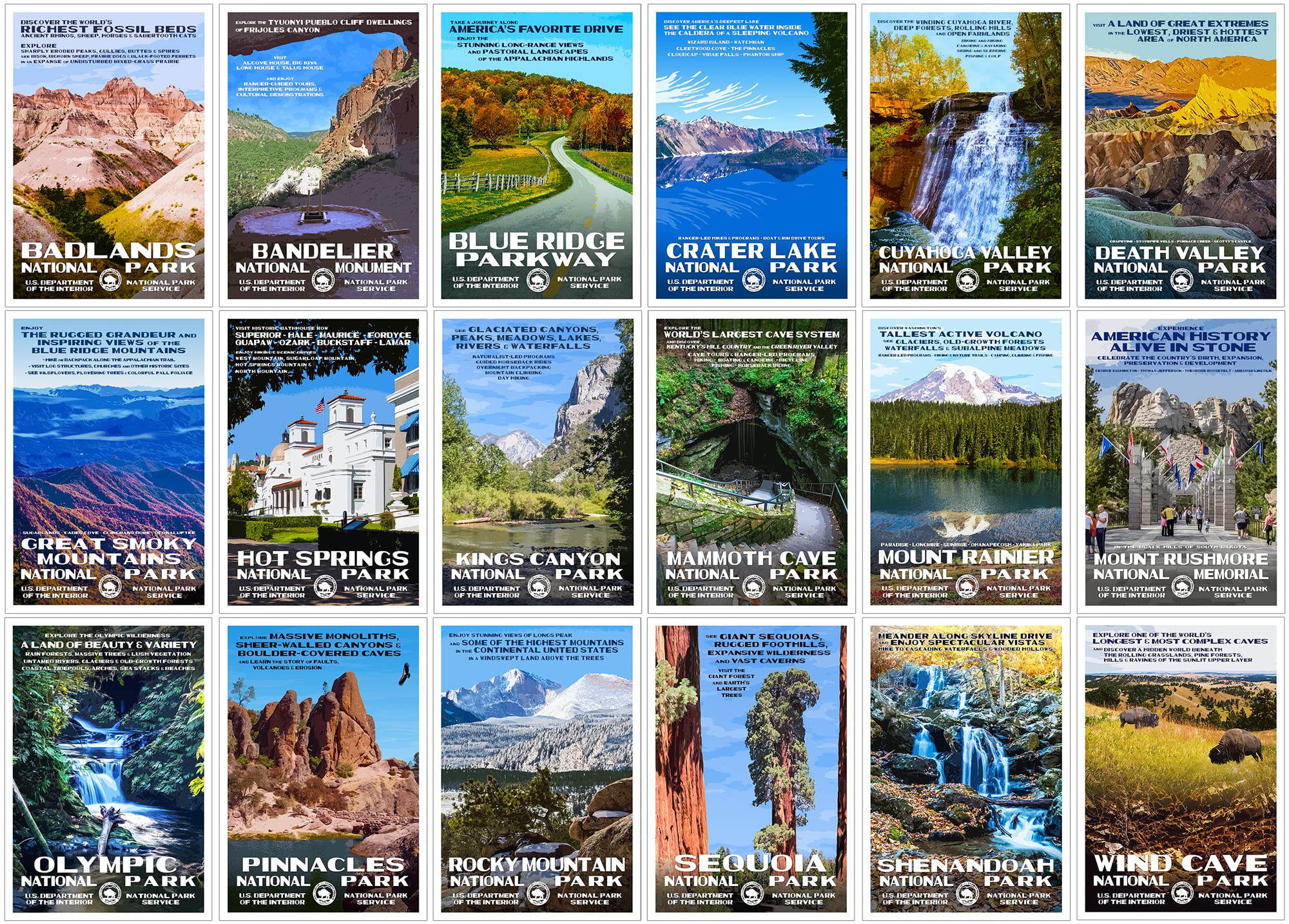 National Park Posters Series B National Park Postcards Collection, 4" x 6" 100% Recycled Paper Postcards From Around the World