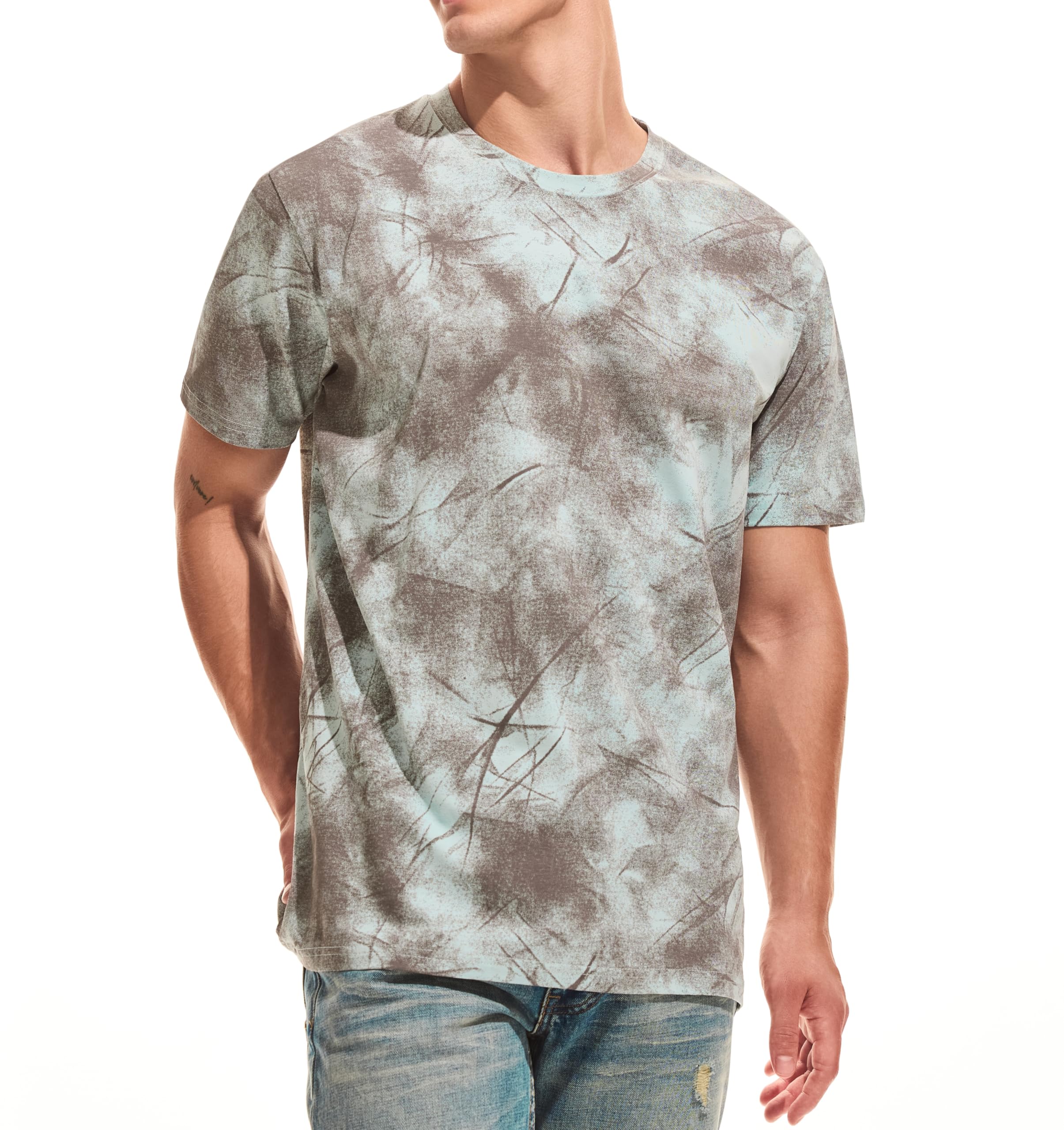 JEEGAL Herren T-Shirt Rundhals, 95% Baumwolle 5% Elasthan, Regular Fit Kurzarm Shirt mit Print, bequemes Männer Basic Shirt für Alltag Freizeit Sommer