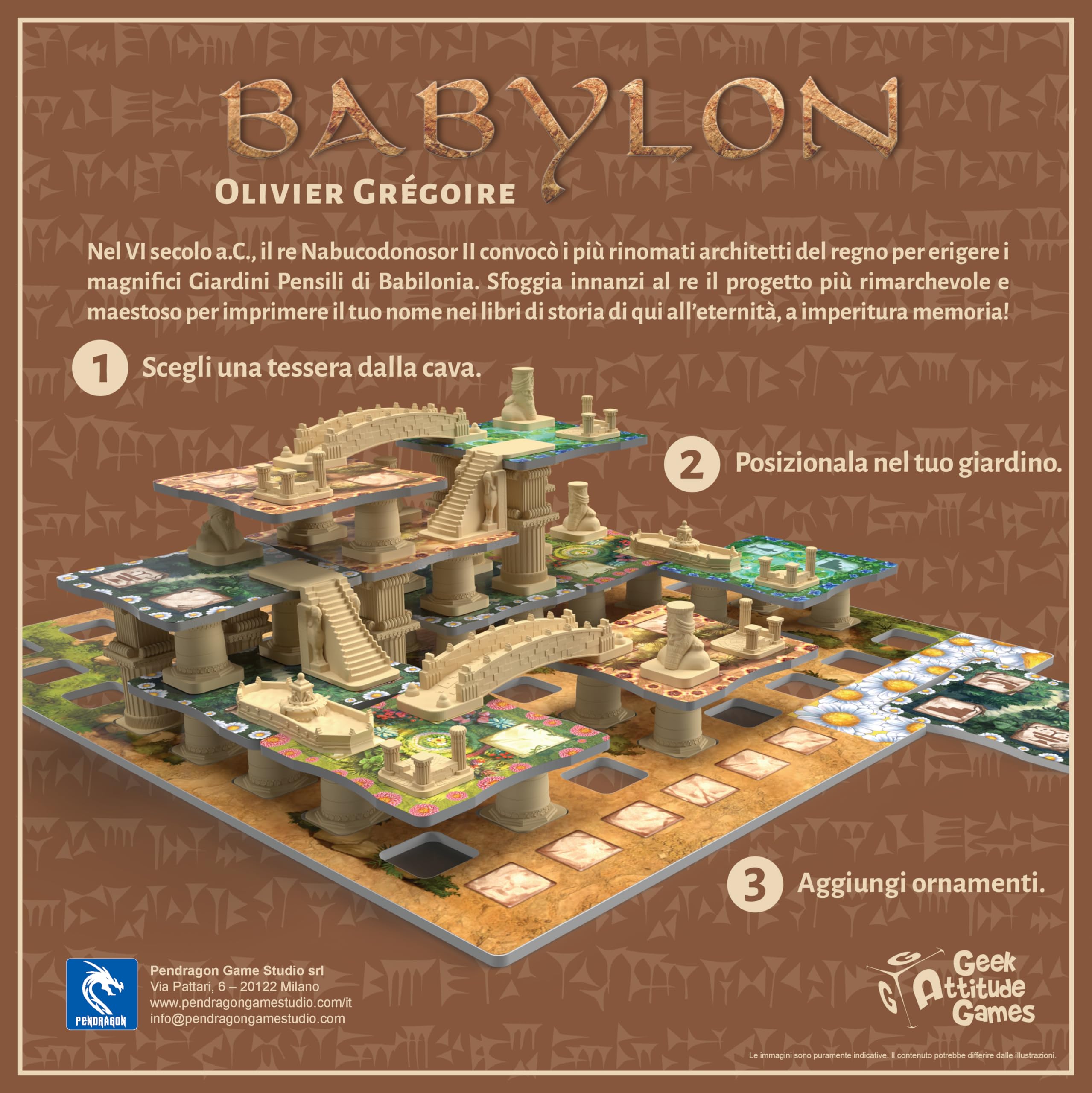 Pendragon - Babylon - Edizione Italiana - Gioco da tavolo strategico per famiglie - Posizionamento tessere 3D | Da 2 a 4 giocatori | 60 minuti | Età 8+