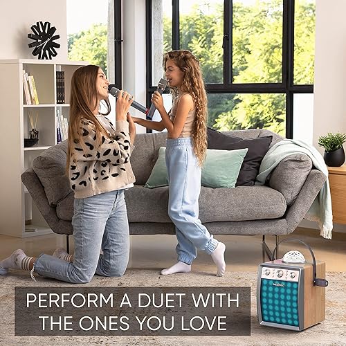 Miniatura 2 de MASINGO Máquina de karaoke para adultos y niños con 2 micrófonos inalámbricos, sistema de altavoces PA portátil para cantar con luces de fiesta