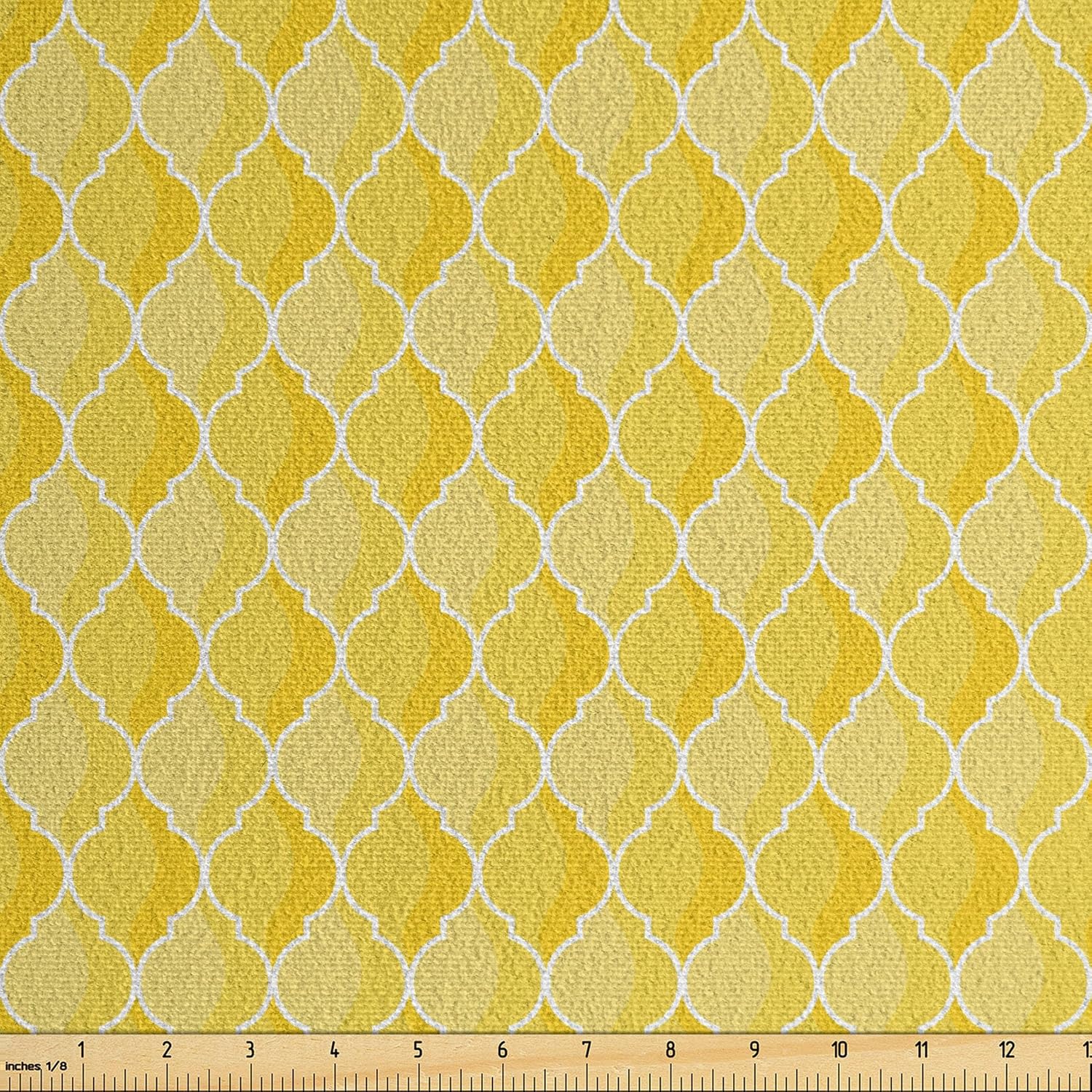 Ambesonne Yellow Faux Suede Fabric by The Yard, Quatrefoil Moroccan Themed Geometric Ombre Pattern Art, for Indoor Outdoor DIY Projects Upholstery, 2 Yards, Merigold Yellow